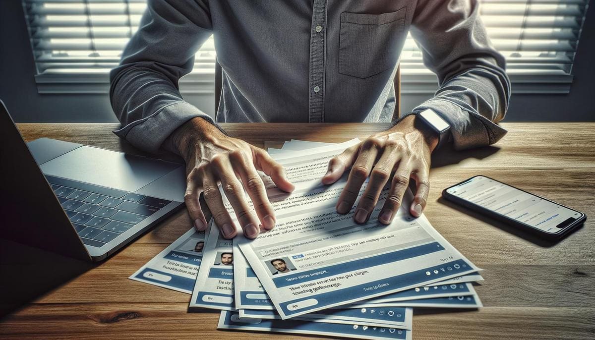 Threatening Messages Evidence Collection - Hands Placing Screenshots on Desk